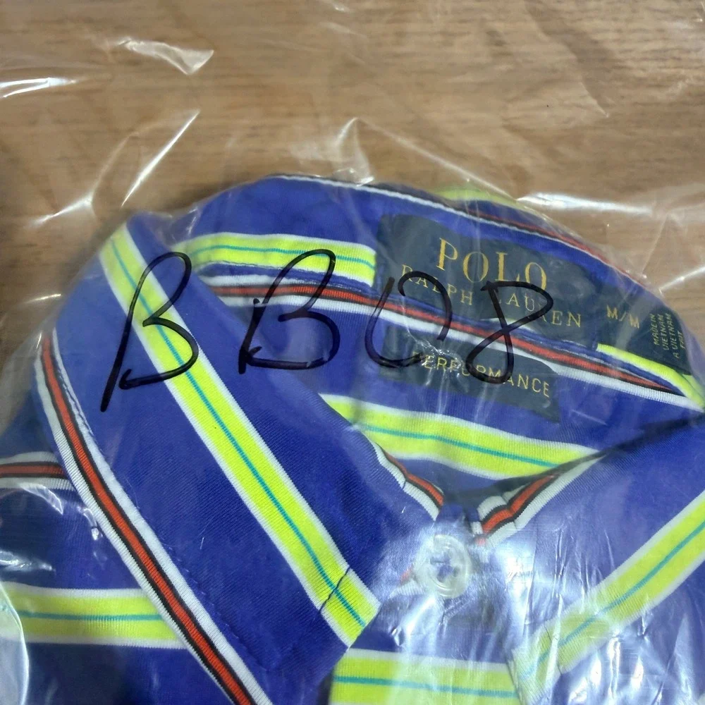 Polo Ralph Lauren Performance Mens Medium Blue Striped Short Sleeve Golf Polo